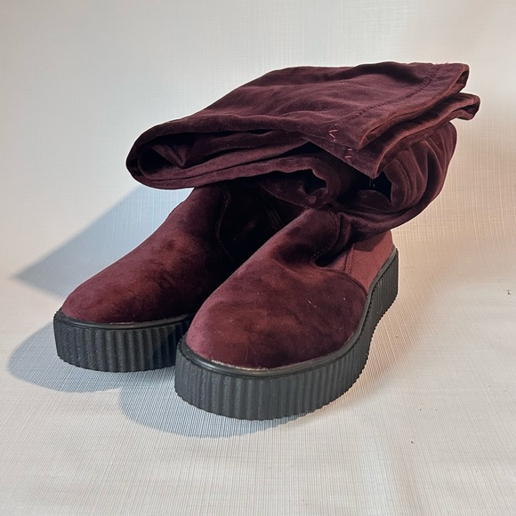 Olivia Miller Burgundy Lynbrook Velvet Over-the-Knee Boots - Chic and Stylish! - Picture 1 of 4